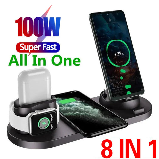 8 in 1 Wireless Charger Fast Charging Station for iPhone 13/14/12 Pro Max/11 Series/XS Max, iWatch 7/6/SE/6/5/4/3, AirPods Pro